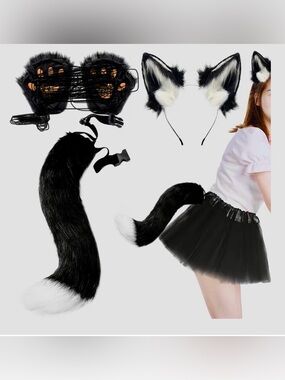 Fox Costume Ears and Tail,Skirt, 3-Pack Faux Fur Gear, Ears,Tail, Skirt,Fluffy